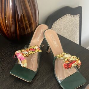 Cape Robbin Green Heels with Colorful Chain Detail